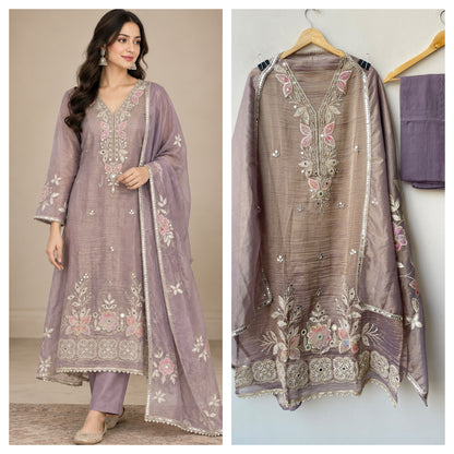 Elegant shimmer tissue ladies unstitched suit