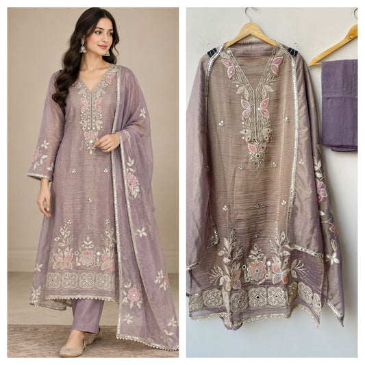 Elegant shimmer tissue ladies unstitched suit
