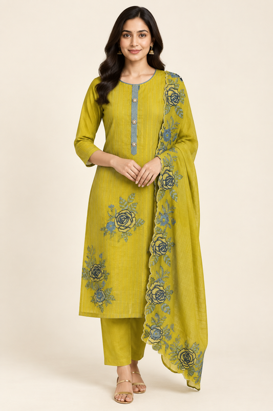 Mul Chanderi Unstitched 3 Pcs Designer Suit Set