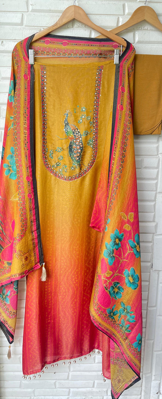 Self shimmer silk unstitched ladies suit Rc17717