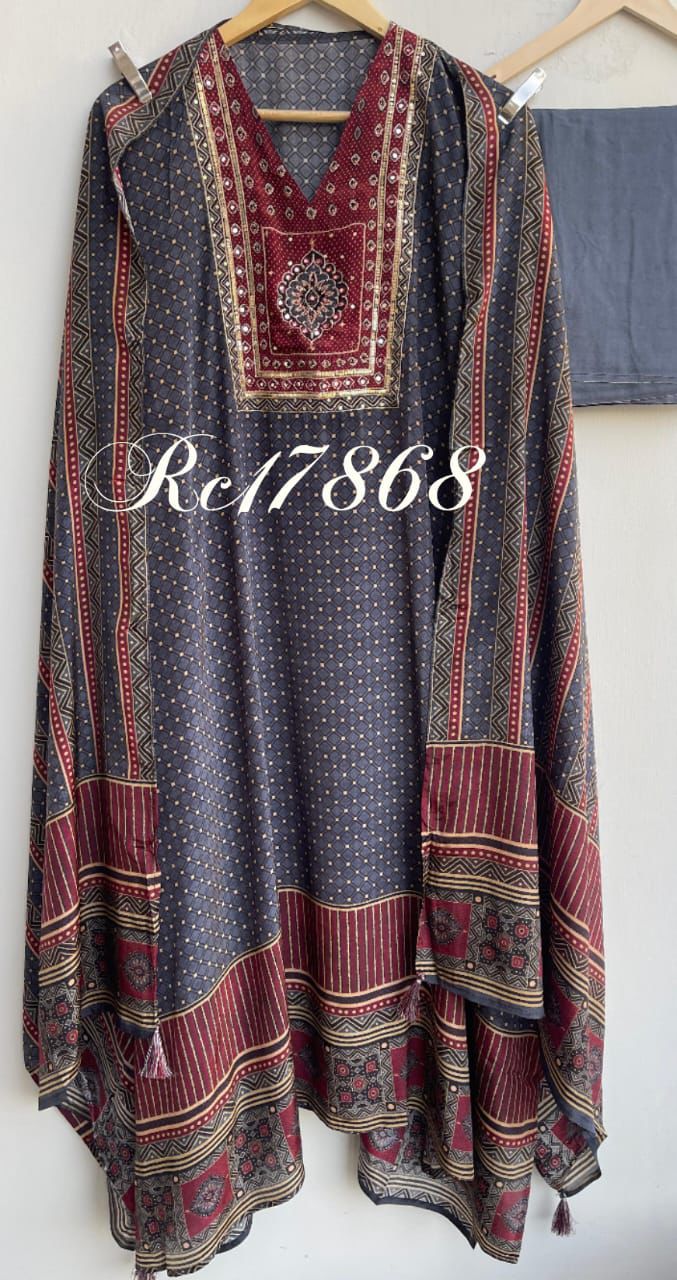 Crape satin unstitched ladies suit Rc17868