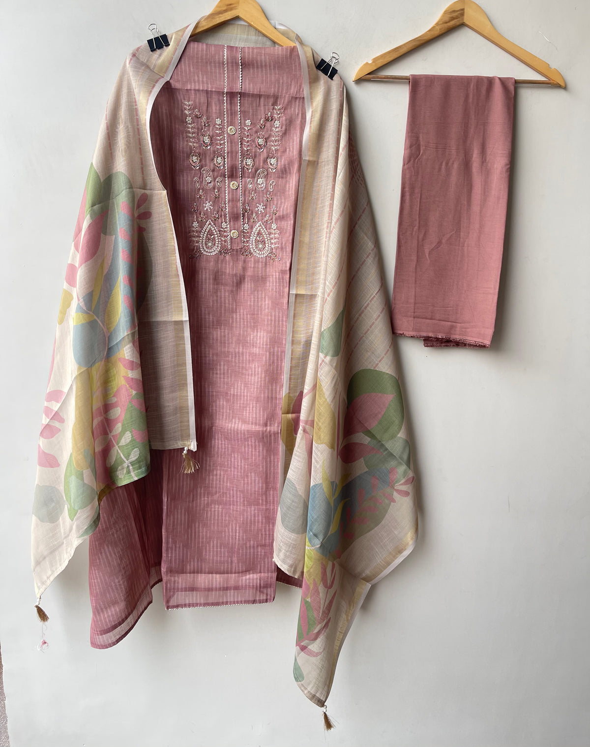 Designer Shimmer Linen Embroidered 3 Pcs Unstitched Suit Set