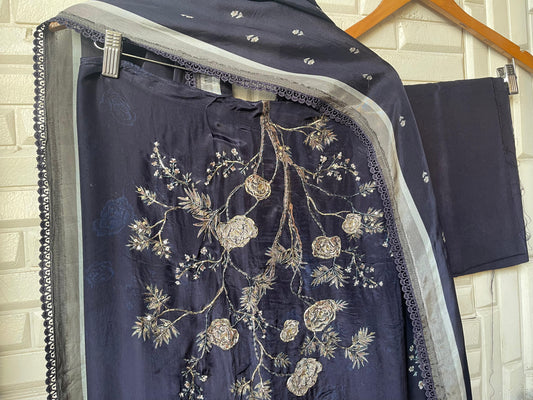 Self satin silk unstitched ladies suit Rc17837