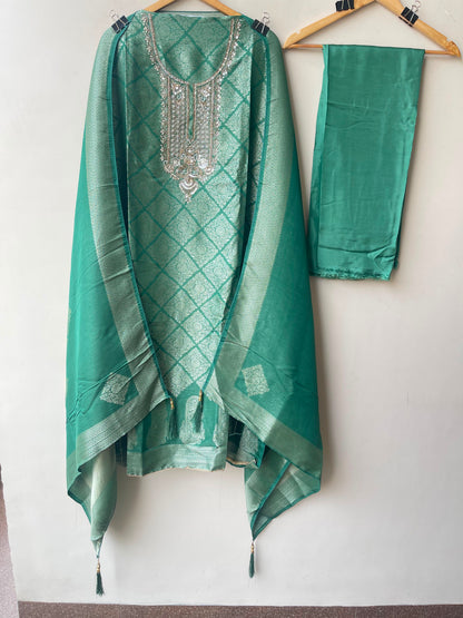 Fine Banarasi shimmer silk unstitched ladies suit Rc19267 (a)