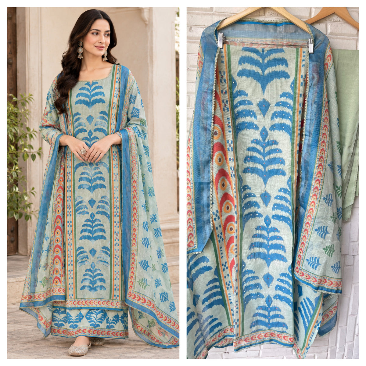 Shimmer Linen Printed Unstitched Designer Suit Set