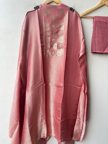 Luxurious Pure Shimmer Giraffe Silk Woven Unstitched 3 Pcs Designer Suit Set