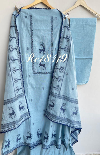 Linen fabric unstitched ladies suit Rc18419