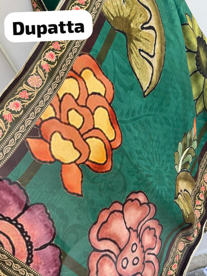 Crape satin unstitched ladies suit Rc17884