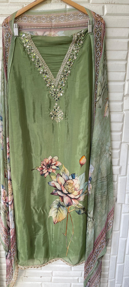 Glass organza unstitched ladies suit Rc17387