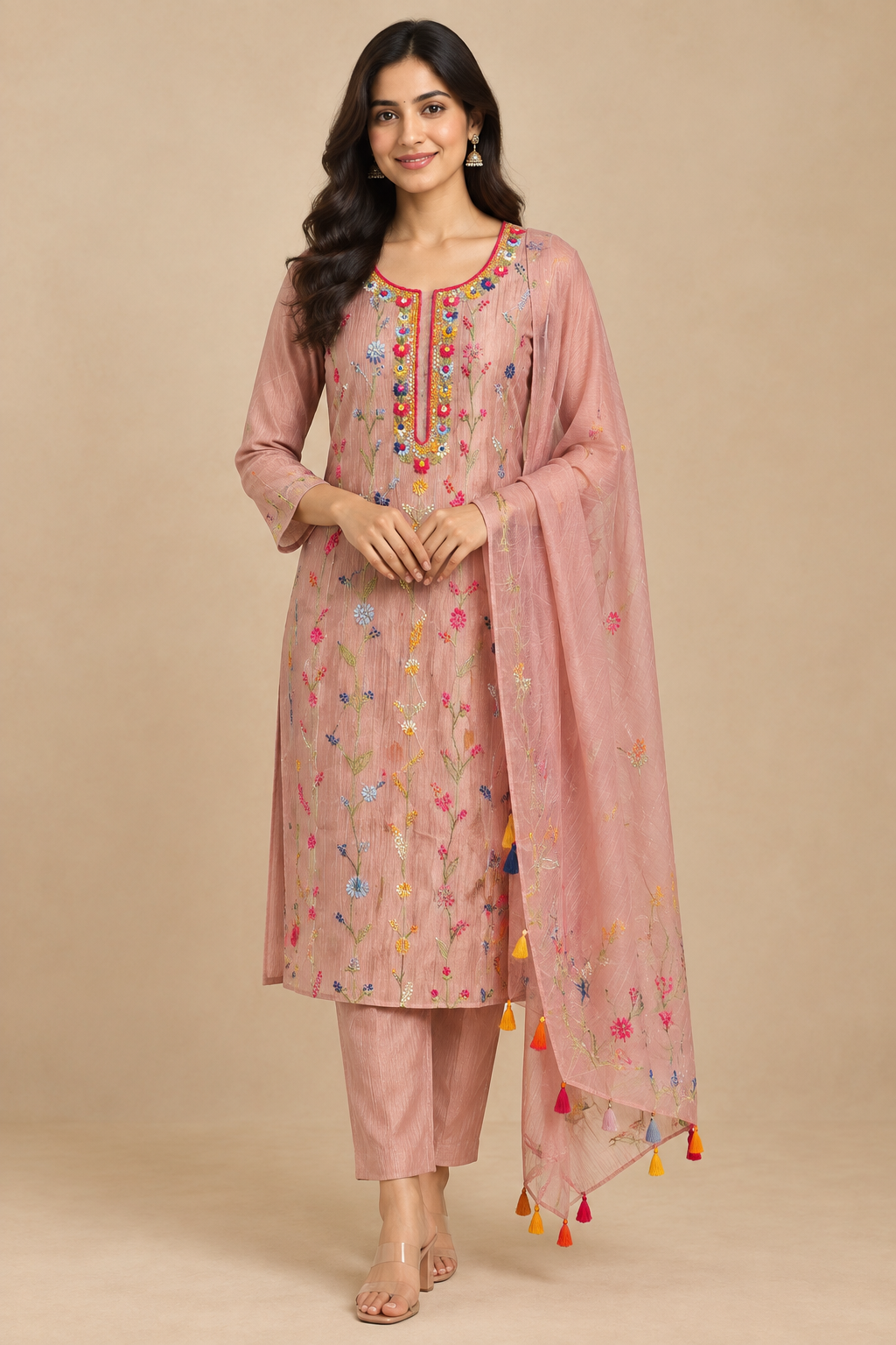 Pure Premium Shimmer Crushed Tissue Unstitched Designer 3 Pcs Suit Set