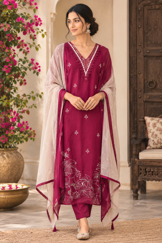 Elegant Resham Embroidered Unstitched Suit Set