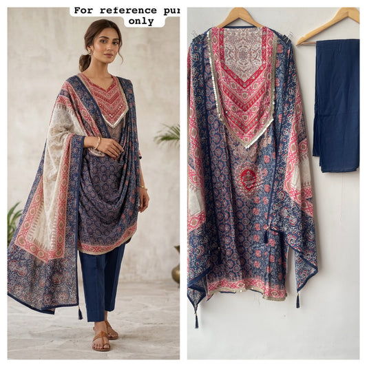 Satin crepe printed ladies unstitched suit Rc19153