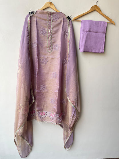 Premium Self Shimmer Silk 3 pcs Unstitched Designer Suit Set