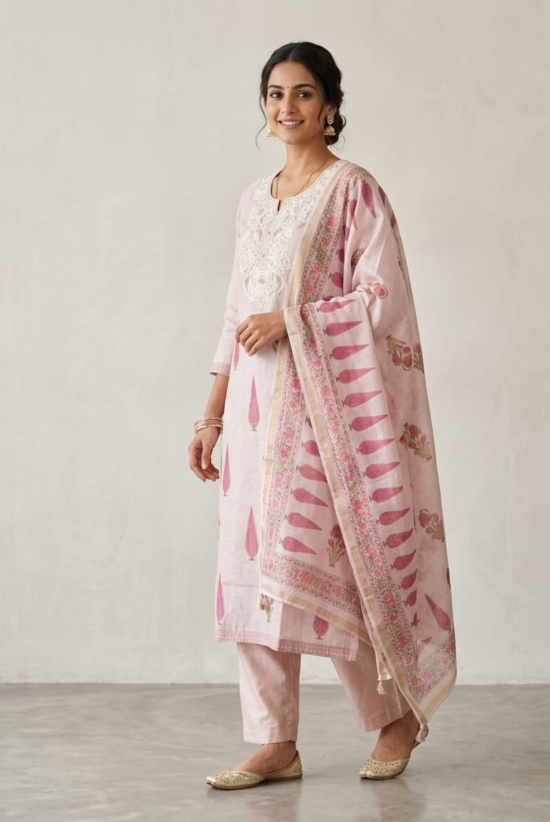 Premium Mul Chanderi Designer Unstitched 3Pcs Suit Set