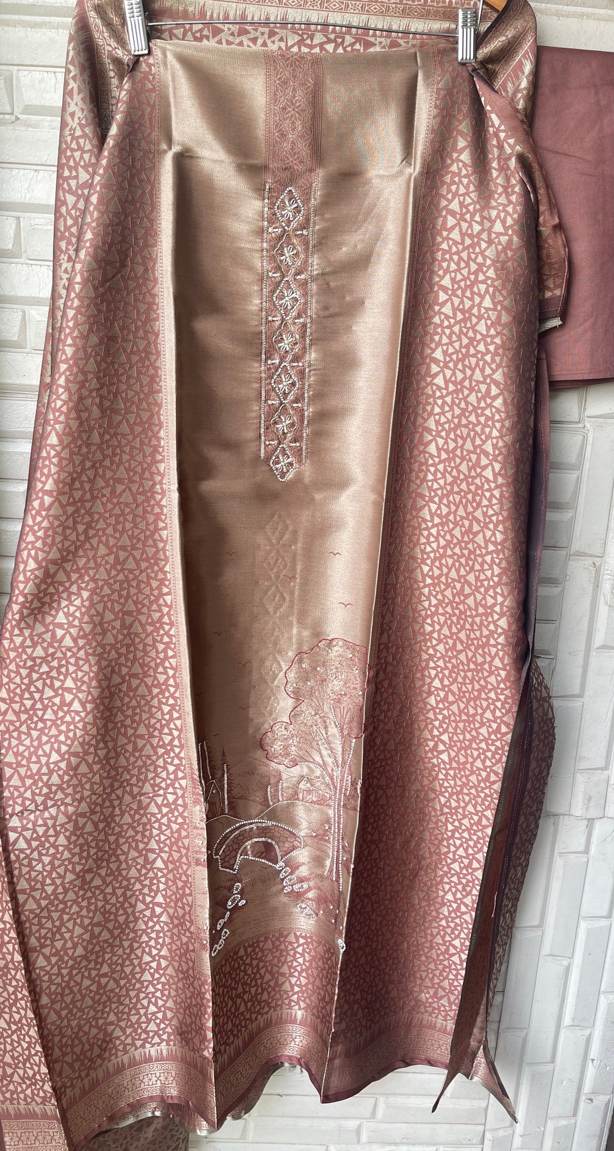 Premium Shimmer Giraffe silk woven Unstitched Designer Suit Set