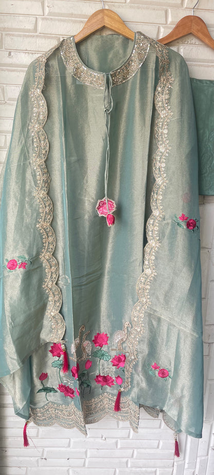 Shimmer Silk Unstitched 3 Piece Designer Suit Set