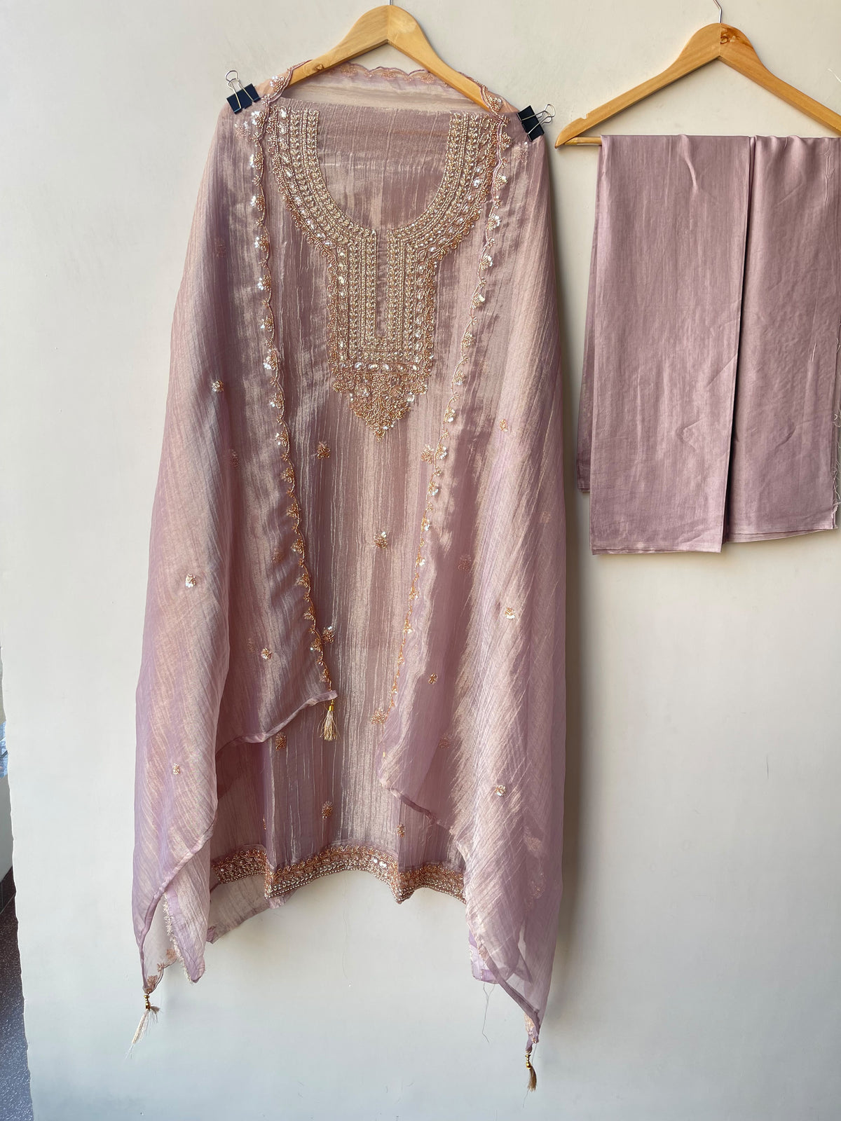 Exquisite Crushed Shimmer Tissue Designer 3 Pcs Suit Set