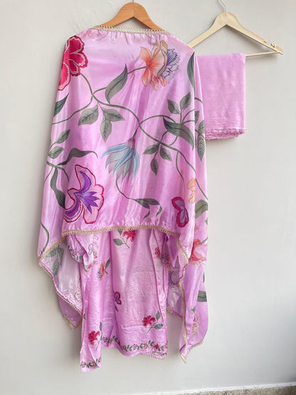 Satin crepe unstitched ladies suit Rc18355