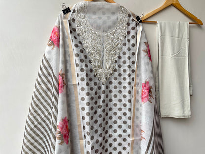 Mul chanderi polka dots printed unstitched ladies suit Rc19209 (b)