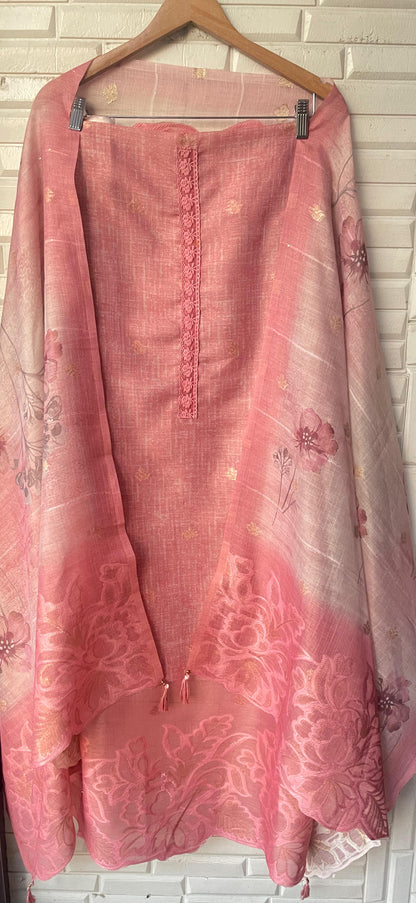 Banarasi shimmer linen unstitched ladies suit Rc17732