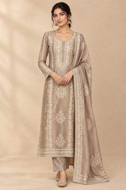 Designer Shimmer Silk 3pcs Unstitched Suit Set
