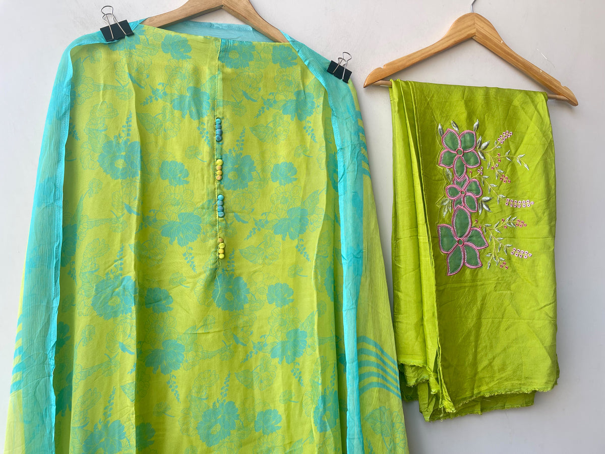 Printed Organza Tuile Unstitched Dress Material