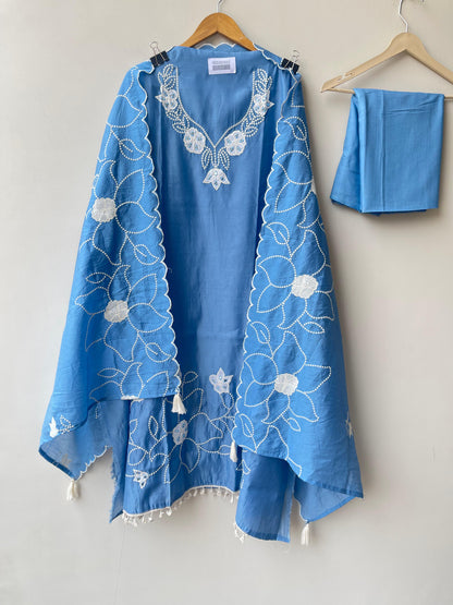Mul chanderi unstitched salwar suit with patchwork, mirror work and tassel lace – RoyalChicByPriti