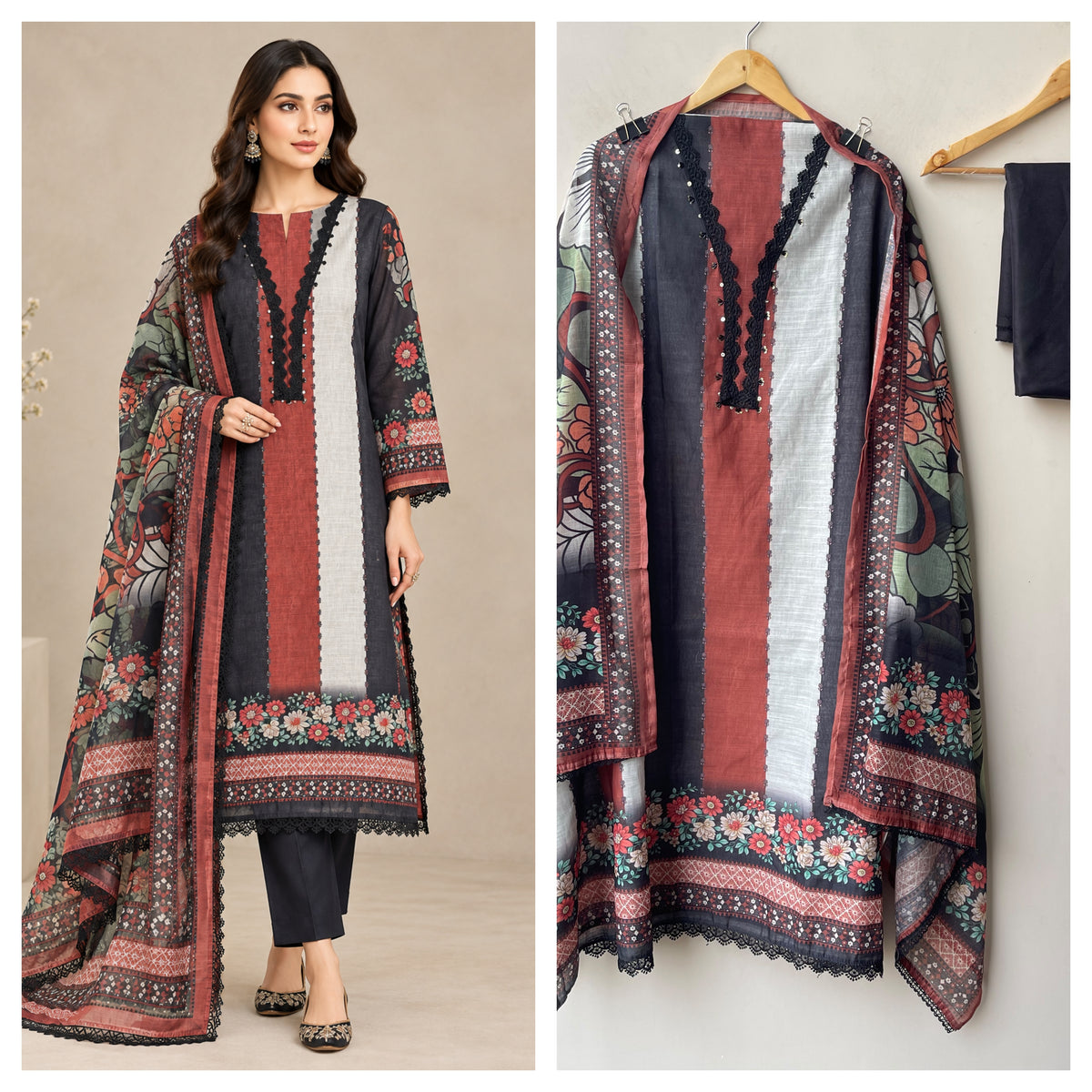 Designer Cotton Linen Printed Unstitched Suit Set