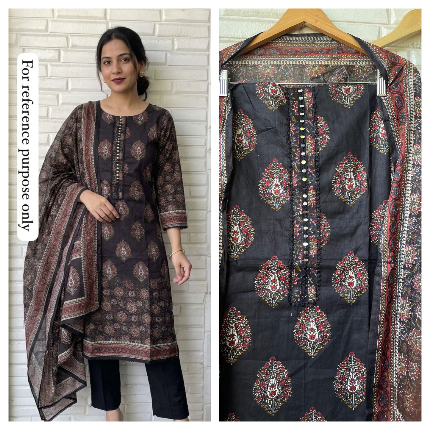 Mul cotton printed unstitched salwar suit with mirror-work embroidery – RoyalChicByPriti