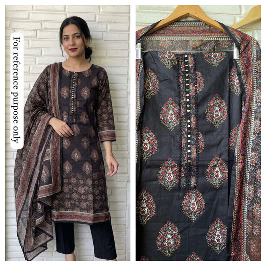Mul cotton printed unstitched salwar suit with mirror-work embroidery – RoyalChicByPriti