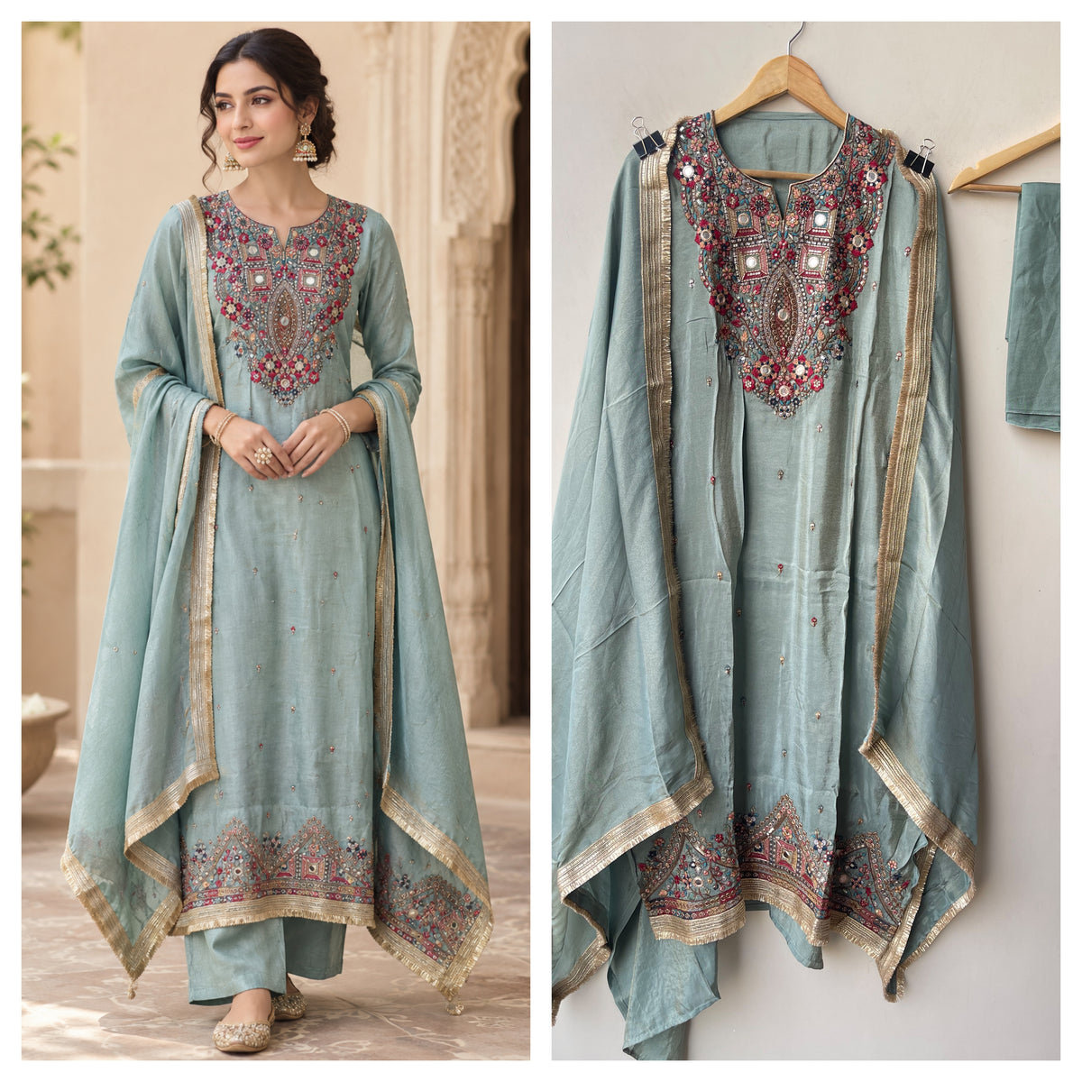Premium Shimmer Silk Unstitched Designer Suit Set