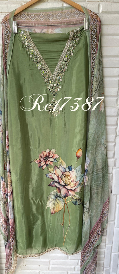 Glass organza unstitched ladies suit Rc17387