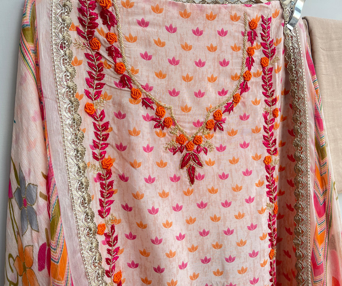 Glass organza unstitched ladies suit Rc17897