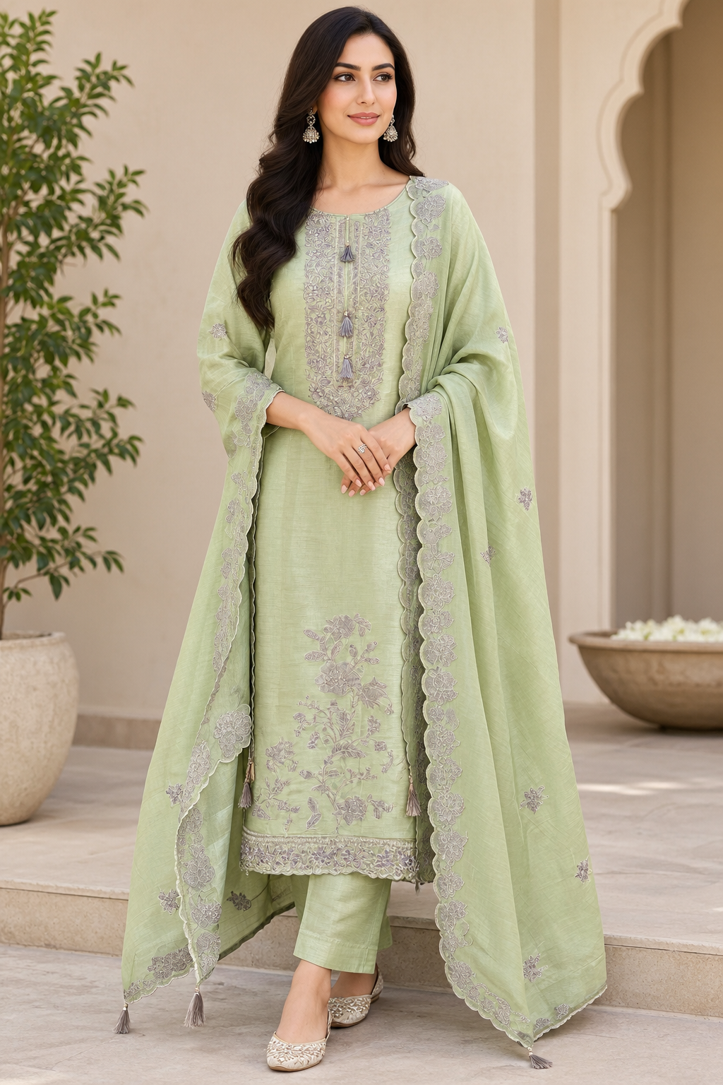 Premium Shimmer Silk Unstitched 3 Pcs Designer Suit Set