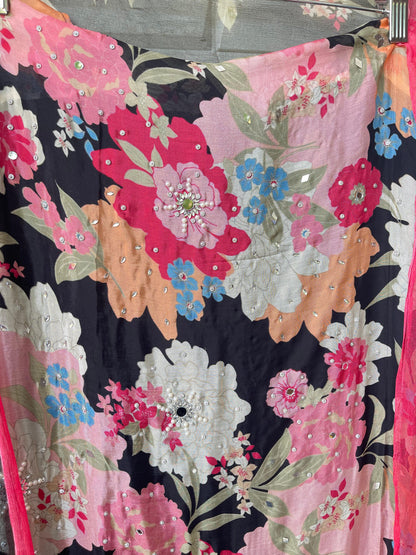 Crape satin unstitched ladies suit Rc17742