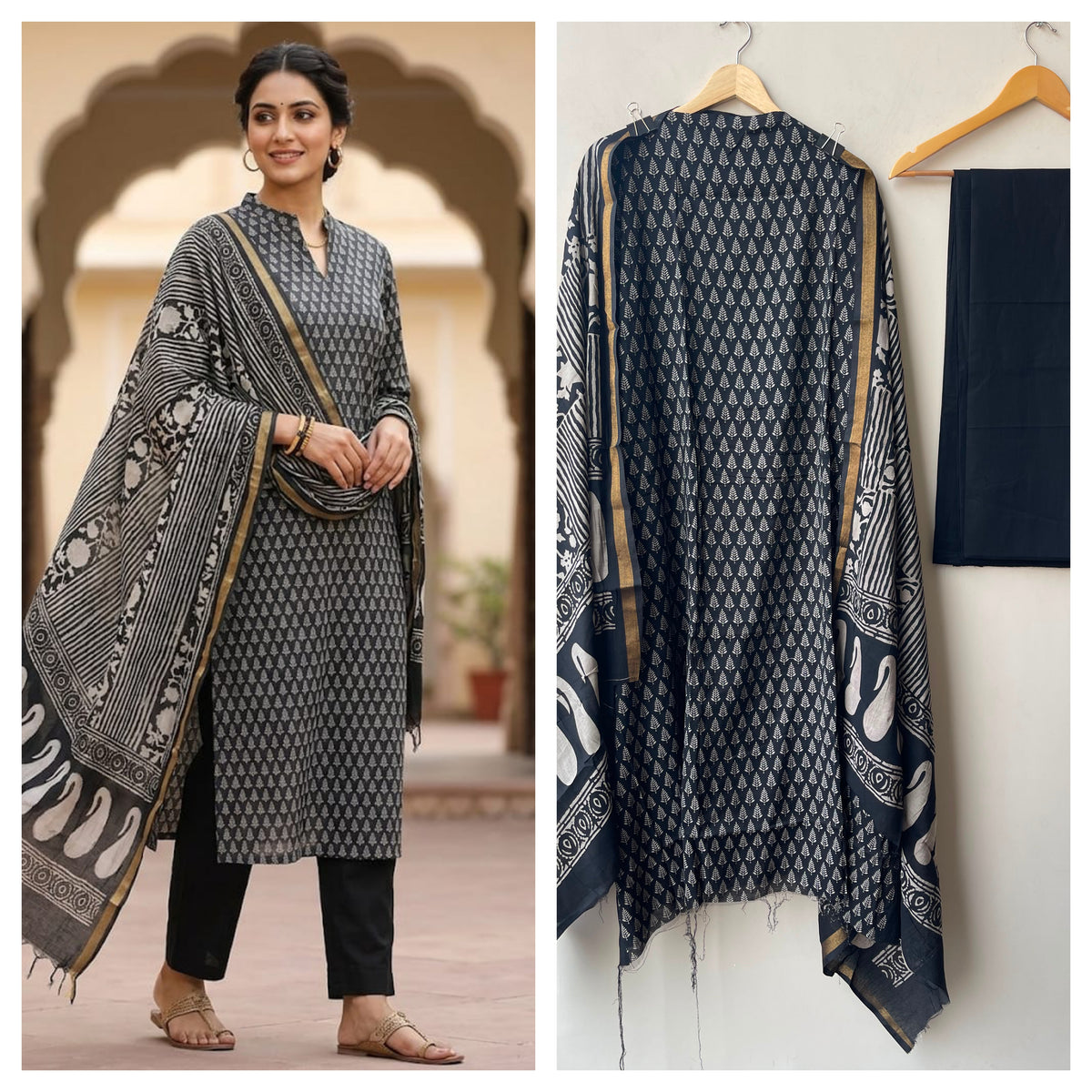 Maheshwari cotton chanderi printed unstitched ladies suit Rc19284 (c)