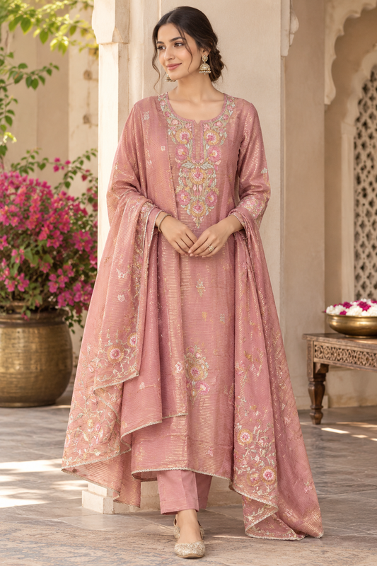 Self Shimmer Silk Unstitched Designer Suit Set