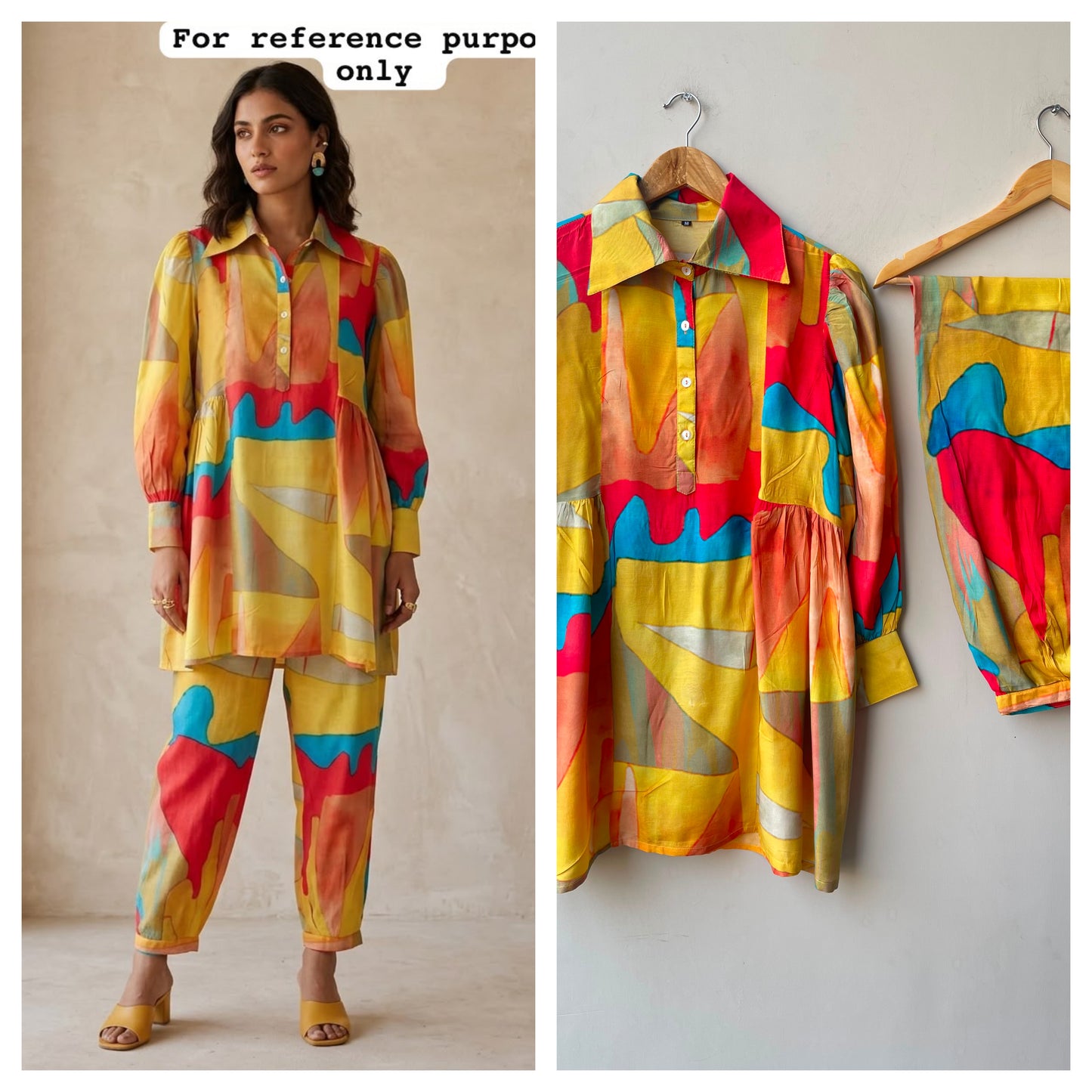 Muslin printed fabric stitched coord set shirt Rc19183