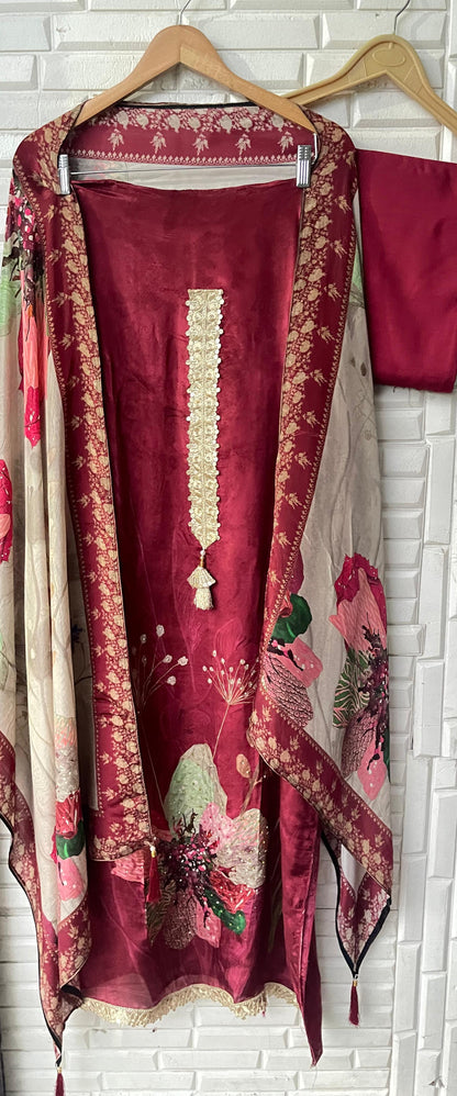 Muslin crepe unstitched ladies suit Rc17444