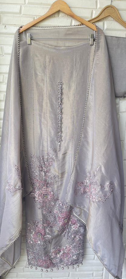 Pure shimmer silk unstitched ladies suit Rc17739