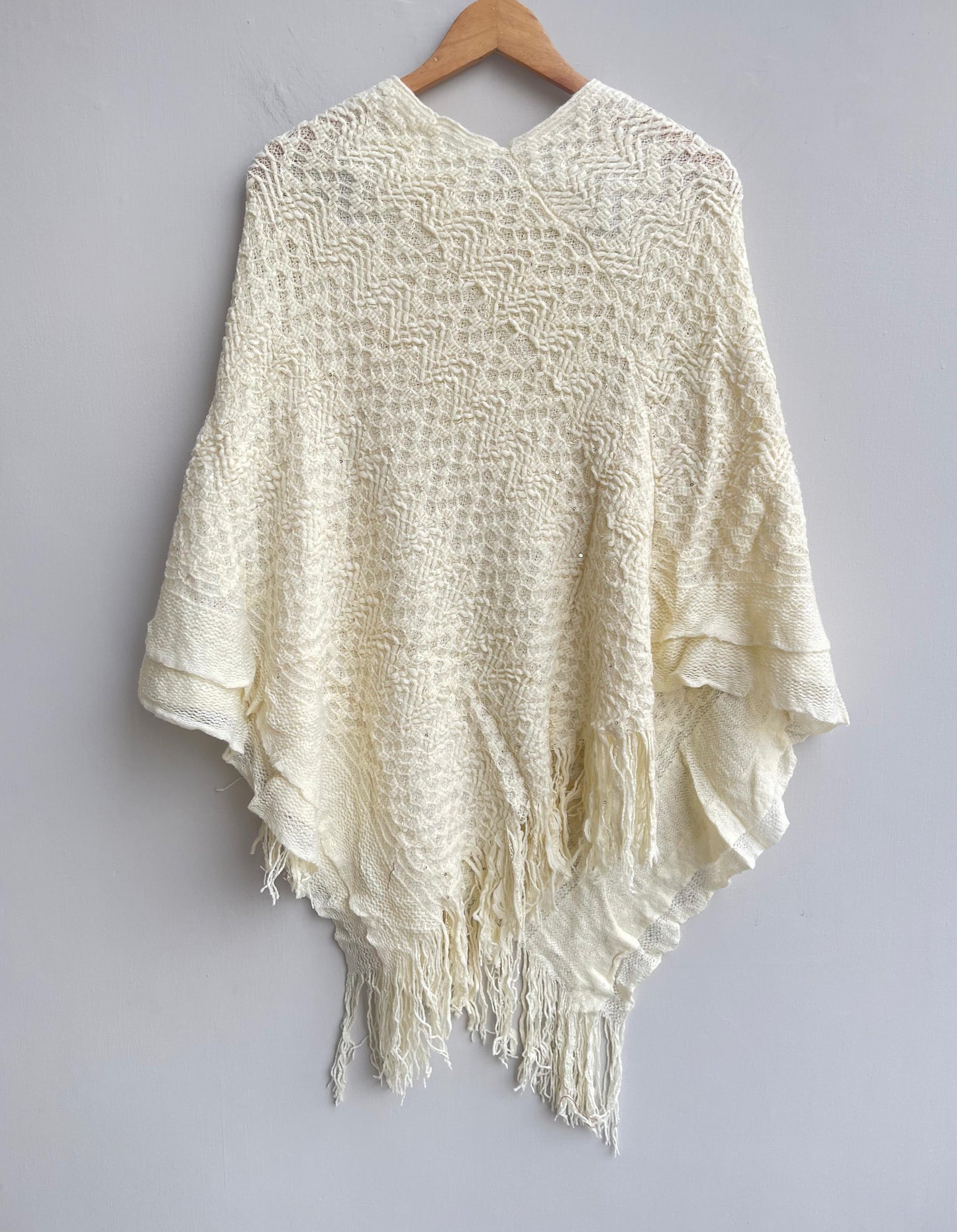 Woolen self ponchos with embroidery Rc17873