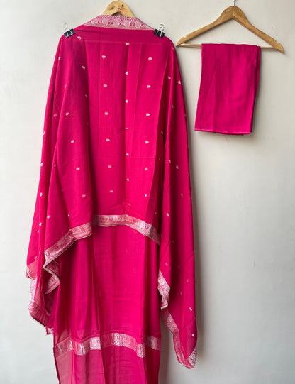 Banarasi Mul Chanderi Designer Unstitched 3pcs Suit Set
