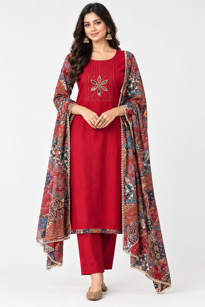 Exquisite Glaze Cotton Printed Fabric Unstitched Suit Set