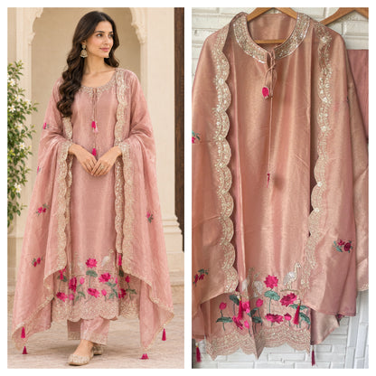 Shimmer Silk Unstitched 3 Piece Designer Suit Set