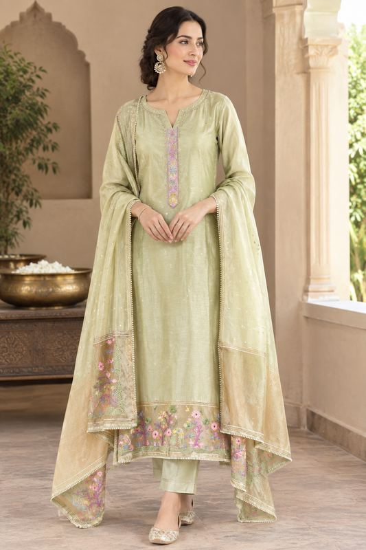 Banarasi Mul Chanderi Elegant Unstitched Suit Set