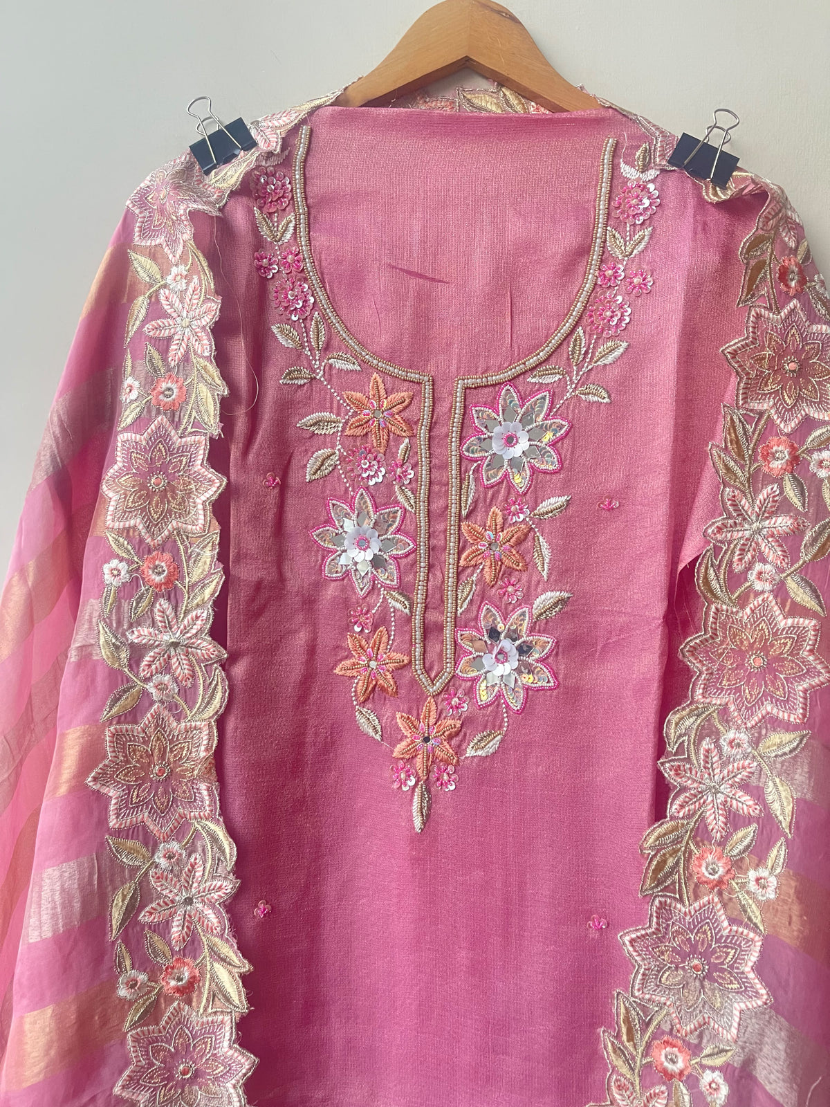 Designer Shimmer Organza Embroidered Unstitched 3pcs Suit Set