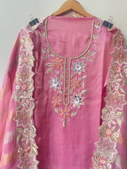 Designer Shimmer Organza Embroidered Unstitched 3pcs Suit Set