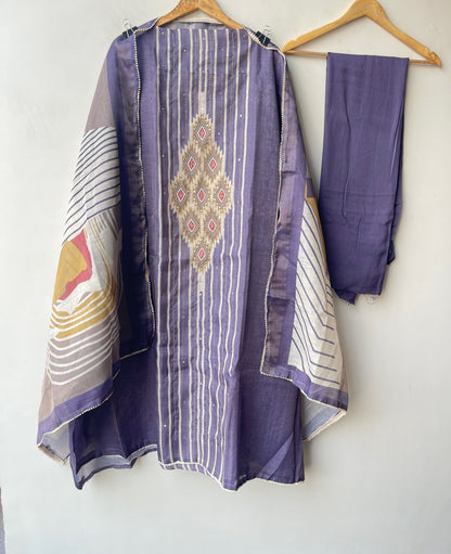 Designer Shimmer Linen Printed Unstitched 3 Pcs Suit Set