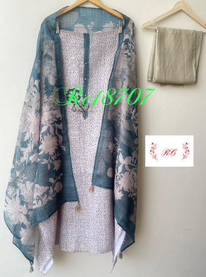 Fine Linen Printed Unstitched Ladies Suit RC-18707 – view 4
