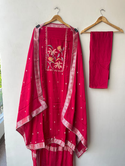 Banarasi Mul Chanderi 3pcs Designer Unstitched Suit Set